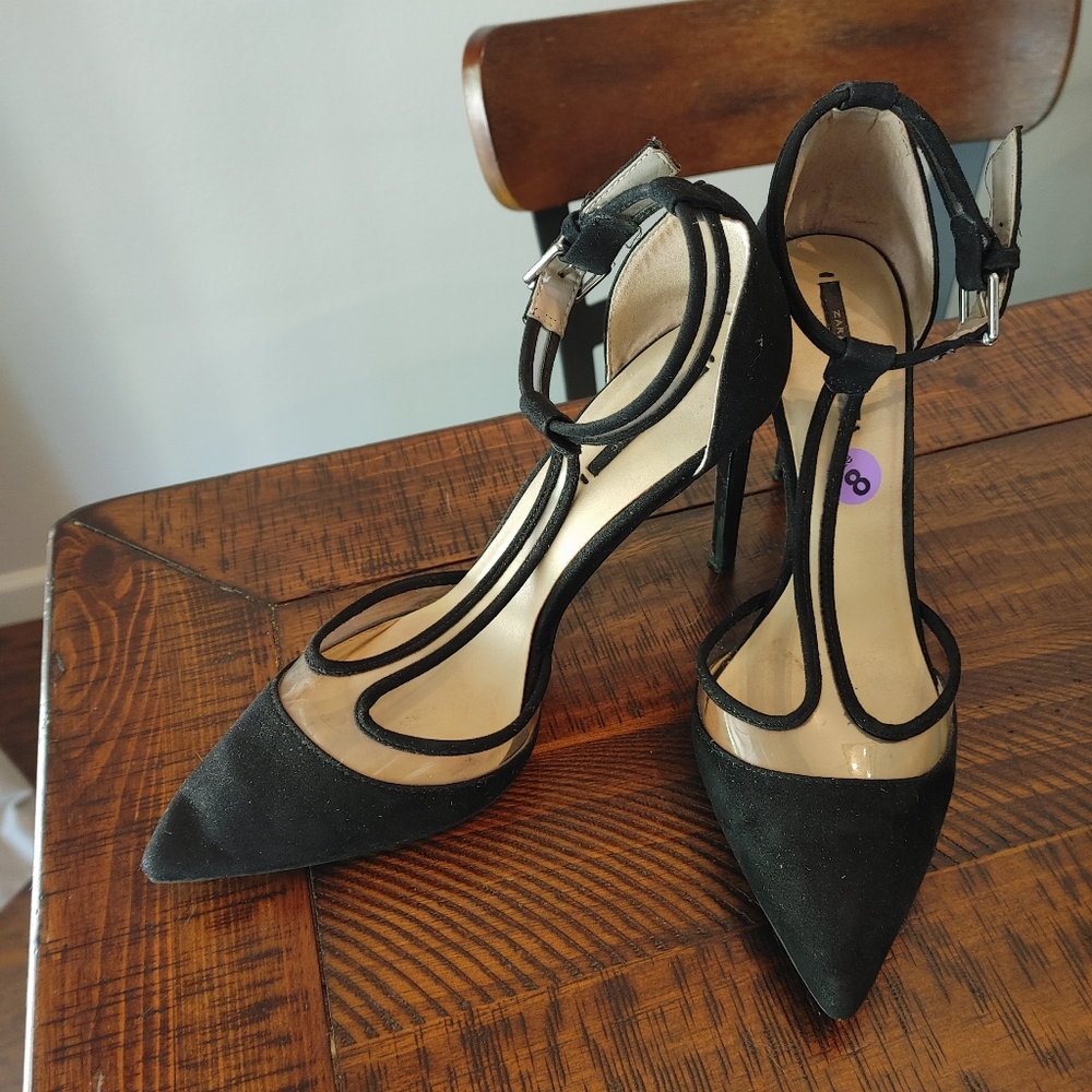 Zara Basic Black T Bar Pointy Heels